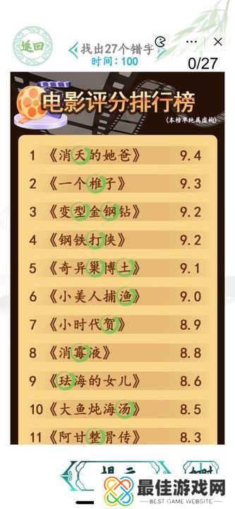 汉字找茬王电影排行榜攻略 找出27个错字答案一览[多图]图片1